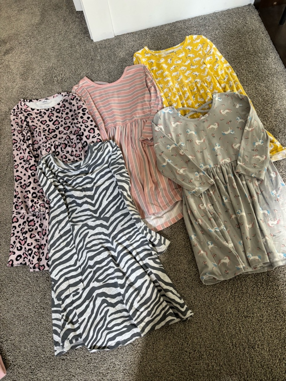 DRESS BUNDLE -Mixed Print Long Sleeve Dresses - Pink, Yellow, Gray, Black